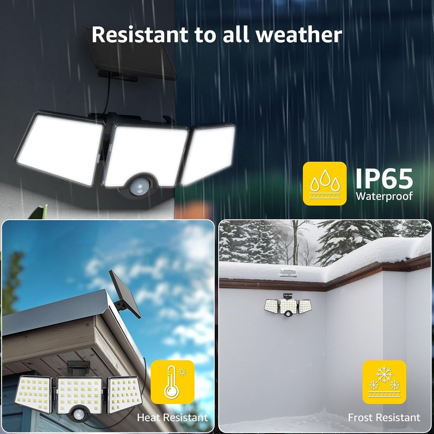 Lepro Solar Motion Sensor Light Outdoor, 72 LED 1000lm Solar Flood Light Separate Solar Panel 3 Adjustable Heads 270¡ã Wide Lighting Angle 6500K Daylight White Auto ON/OFF IP65 Waterproof Security Wall Lights for Porch Yard Garage Pathway, 2 Packs