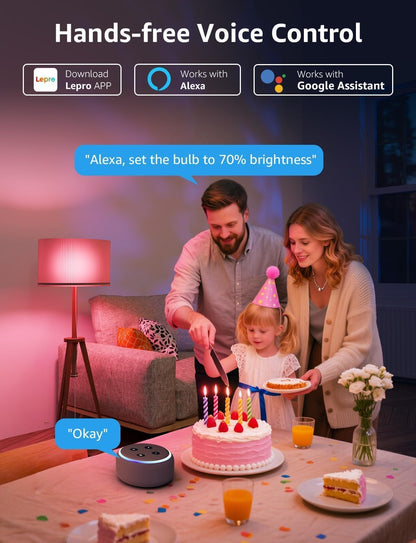 Lepro B3 AI Smart Bulb, 1500 Lumen Smart Light Bulb 100W RGBWW Dimmable, Color Changing LED Light Bulbs A21 E26, Work with Alexa and Google Assistant, WiFi & Bluetooth, Music Sync, 4 Packs