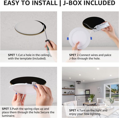 Lepro LED Pot Lights 4 Inch, 10W Dimmable Slim Recessed Lights with Junction Box, 750LM 3000K LED Ceiling Downlight for Kitchen Living Room Bedroom, Energy Star Certified, 12 Pack