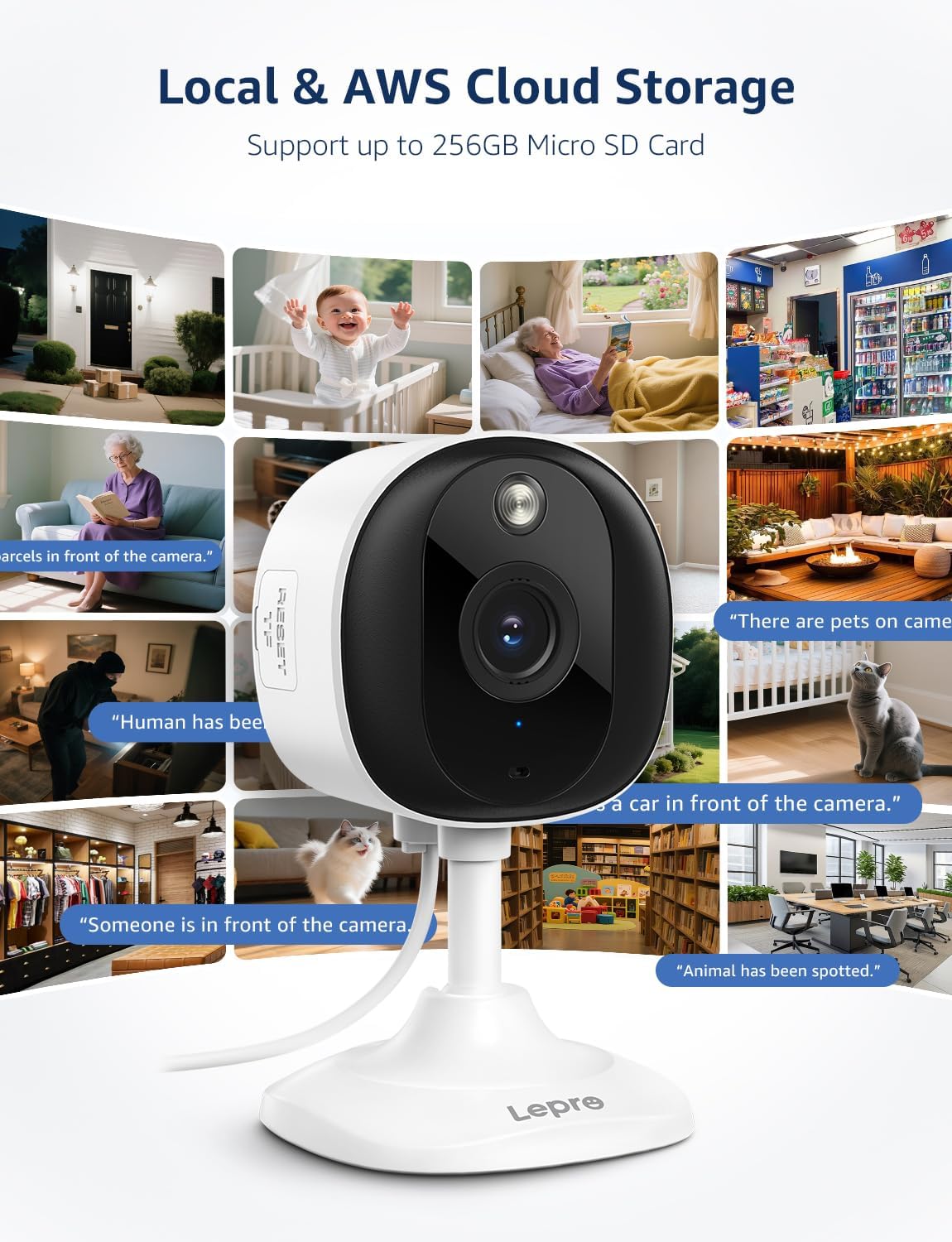Lepro 2K indoor/outdoor security camera with full color night vision, 2-way audio, and smart features for home monitoring.
