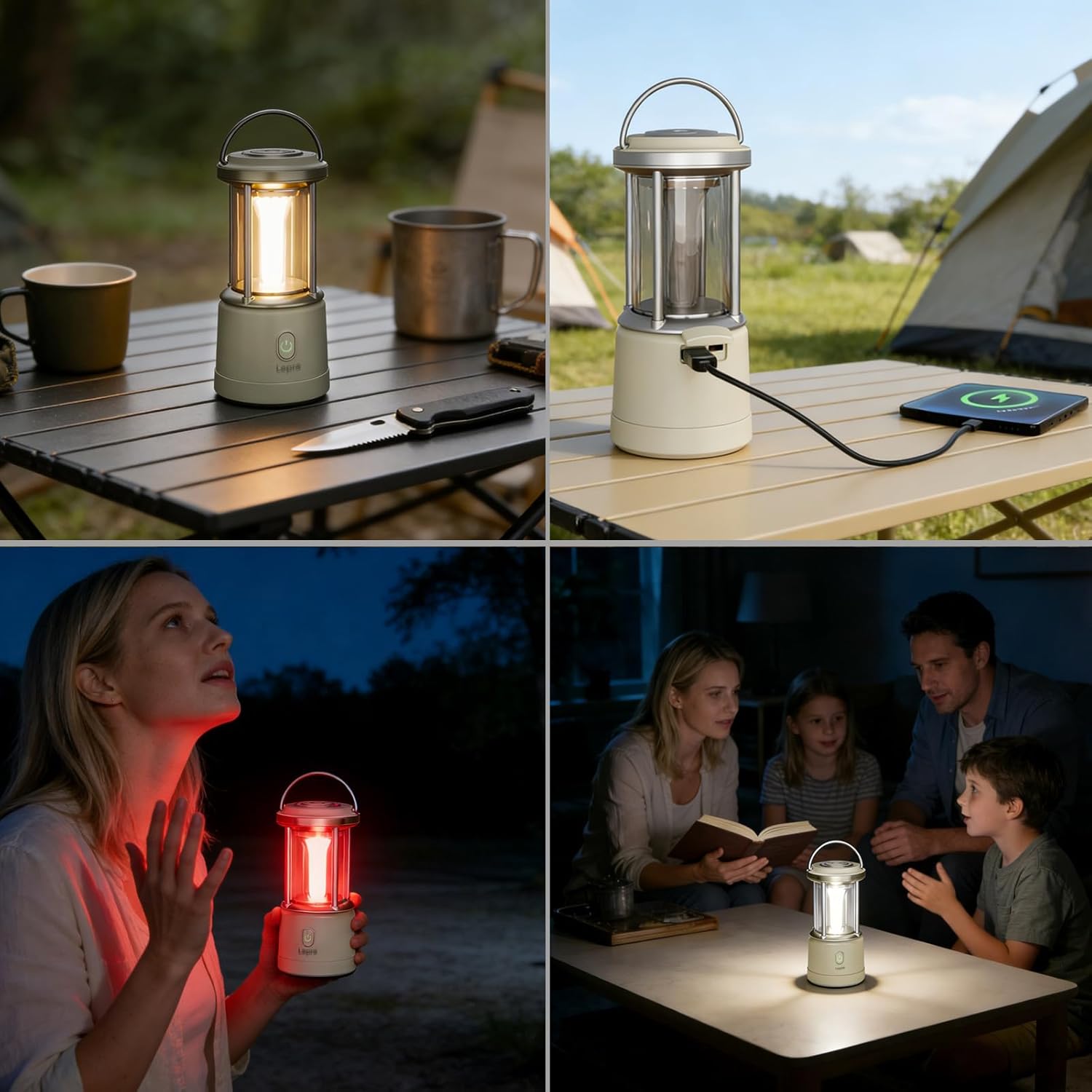 Lepro 1800LM USB rechargeable LED camping lantern with waterproof design, four light modes, portable tent light for camping and emergencies
