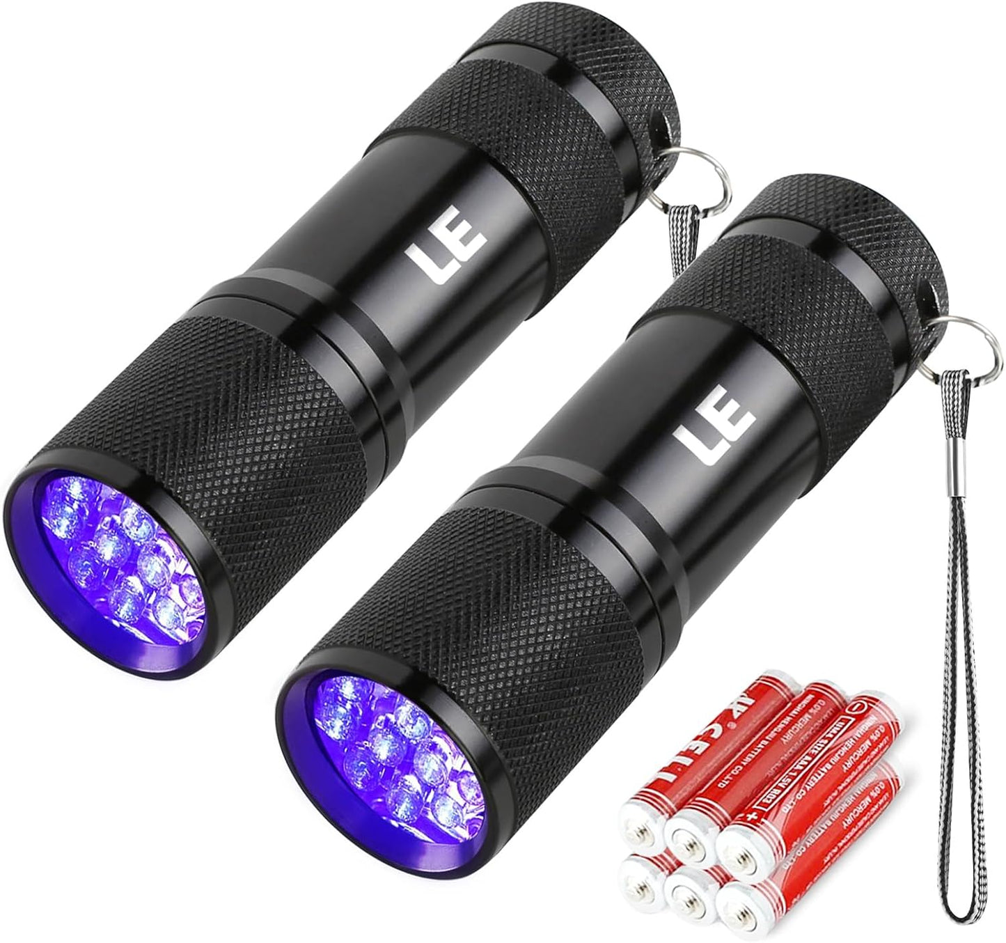 LE Small UV Flashlight, 395nm Portable Black Light, Ultraviolet Light Detector for Invisible Ink Pens, Pet Dog Cat Urine Stain and More, AAA Batteries Included, Pack of 2