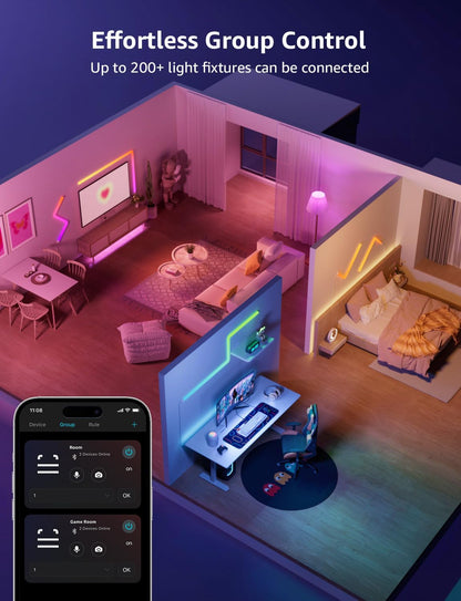 Lepro WL1 AI Glide Smart Wall Light, LLM RGBIC Glide Led Wall Lights, Work with Alexa/Google Assistant, Music Sync TV LED Backlight, Multi Segmented DIY, 8 Pcs+4 Corners Smart LED Lights for Gaming