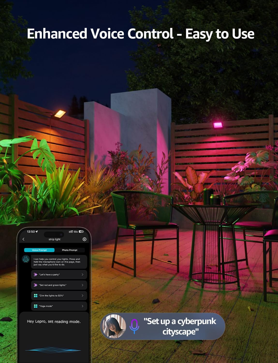 Lepro F2 AI Smart LED Flood Light 30W, Outdoor Color Changing Landscape Lights 2700LM, 2700K RGBW App Control Floodlights, Music Sync, Work with Alexa&Google, IP65 Waterproof, US Plug