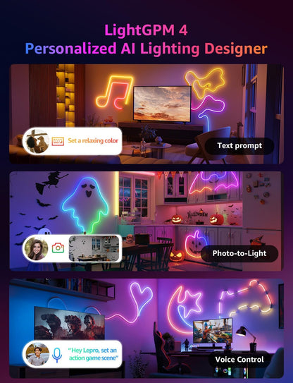 Lepro AI LED Neon Lights N1, RGBIC LED Lights, Work with Google/Alexa Neon Rope Light, IP65 Outdoor Led Strip Lights Waterproof, Music Sync LED Lights Strip for Bedroom, LED Rope Lights Indoor