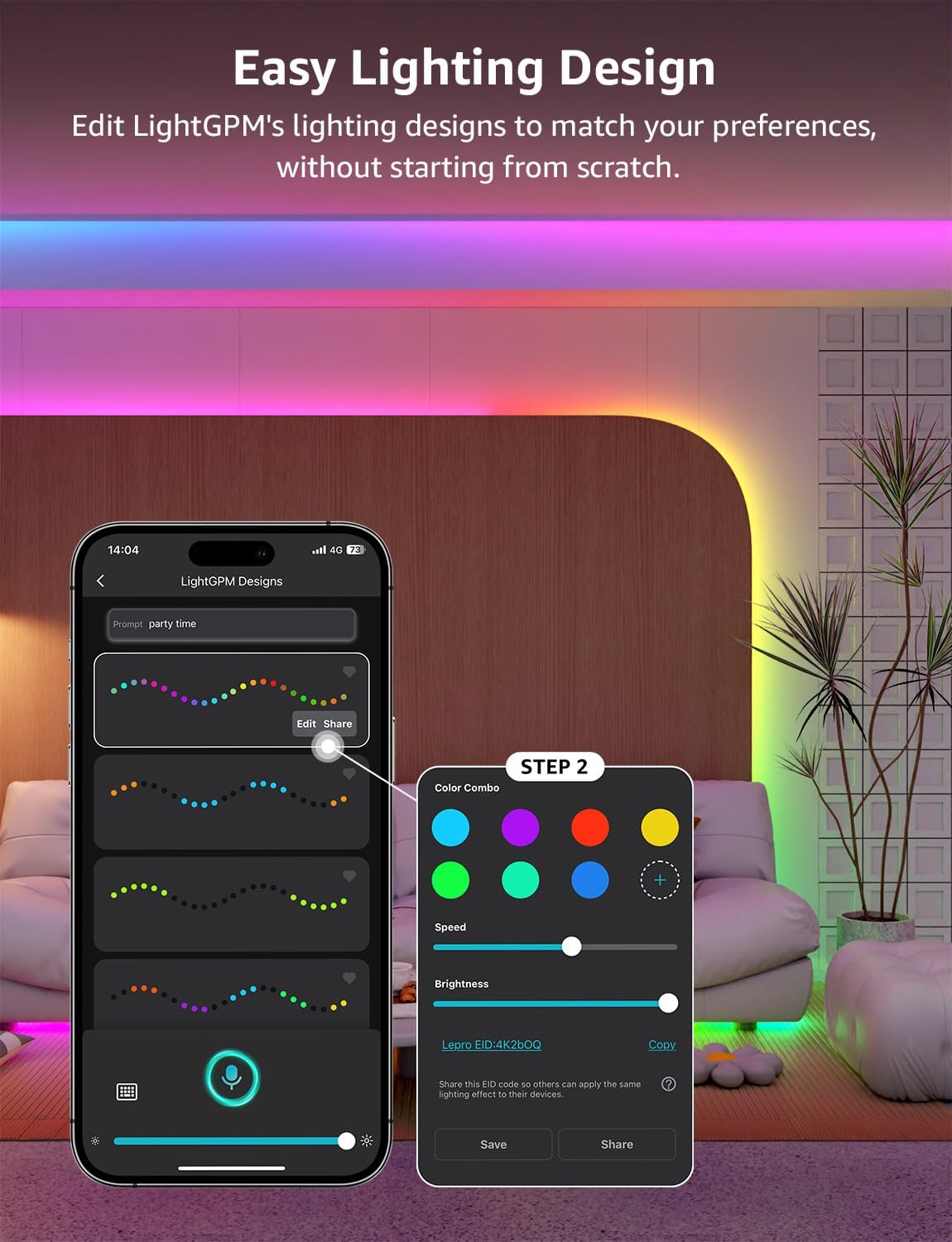 Lepro S1 AI LED strip lights with RGBIC color, WiFi and Bluetooth control, music sync, suitable for bedroom lighting.