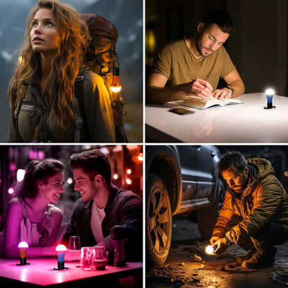 Lepro RGB Camping Light Bulbs, 7 Light Modes Rechargeable LED Camping Lanterns, Waterproof Hanging Tent Lights with Clip Hook for Camping, Fishing, Emergency, Decorations, USB Cable Included, 2 Packs