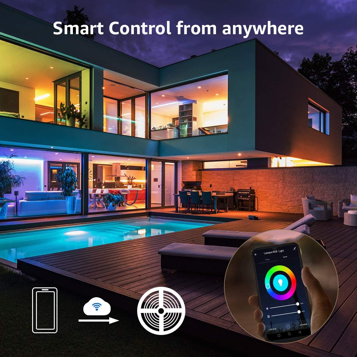 LE Smart WIFI LED Strip Lights, 32.8ft 300 LEDs Wireless APP Controlled Waterproof RGB Light Strip Kit Compatible with Alexa and Google Assistant, Dimmable Color Changing 5050 LED Tape Light with Power Supply, No Hub Required, 16.4ft*2