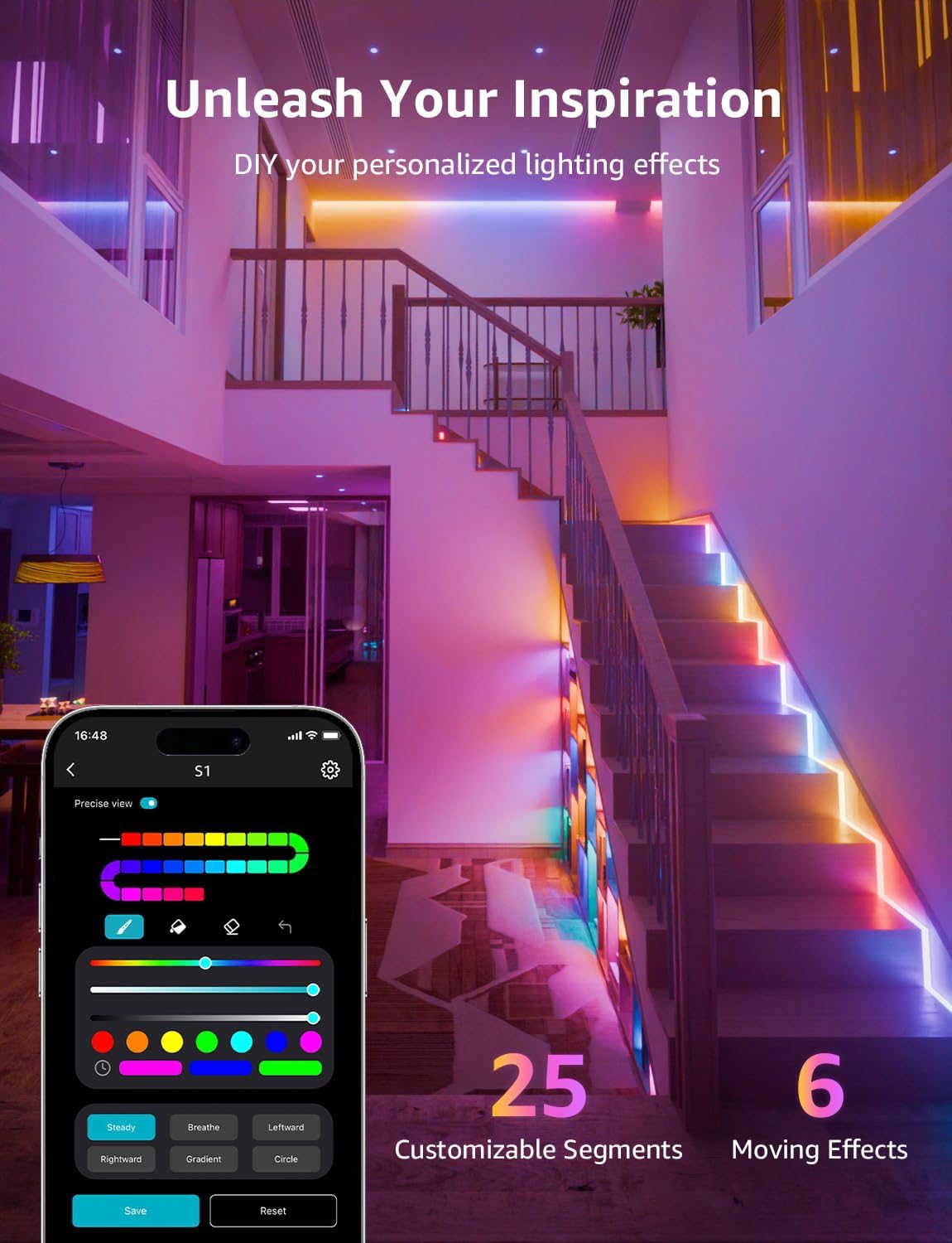 32.8ft(16.4ft*2) RGB LED Light Strips Kit with Remote Control, Color Changing LED Strip Lights for Bedroom, Room, Kitchen and TV Decoration
