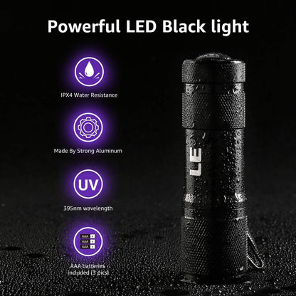 LE Ultra Violet LED Flashlight Blacklight, UV LED Flashlight, 9 LED 395nm, Pet Urine Stain Detector, 3 AAA Batteries Included, Find Stains on Clothes, Carpet or Rugs