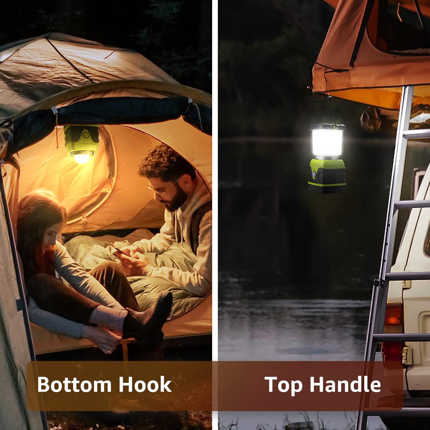 Lepro outdoor LED camping lantern with 1000 lumens, waterproof, battery-powered, dimmable tent light for hiking and emergency use.