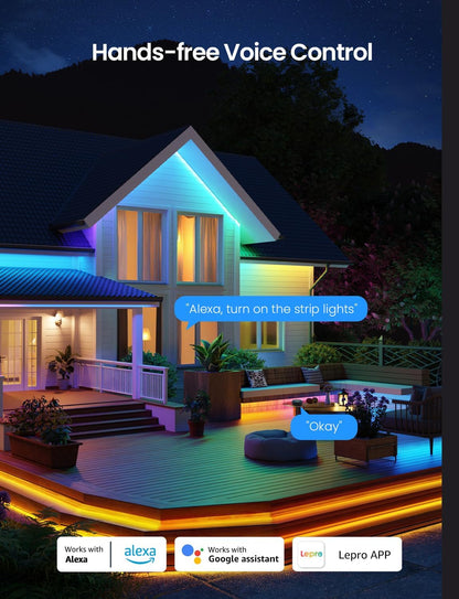 Lepro SW1 AI RGBICW Outdoor LED Strip Lights, Waterproof LED Lights, Work with Alexa and Google Assistant, Personalized AI Lighting Designer, Music Sync Outdoor Lights for Eave, Balcony, Pool