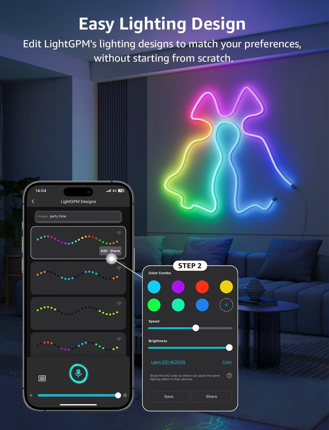 Lepro AI LED Neon Lights N1, RGBIC LED Lights, Work with Google/Alexa Neon Rope Light, IP65 Outdoor Led Strip Lights Waterproof, Music Sync LED Lights Strip for Bedroom, LED Rope Lights Indoor