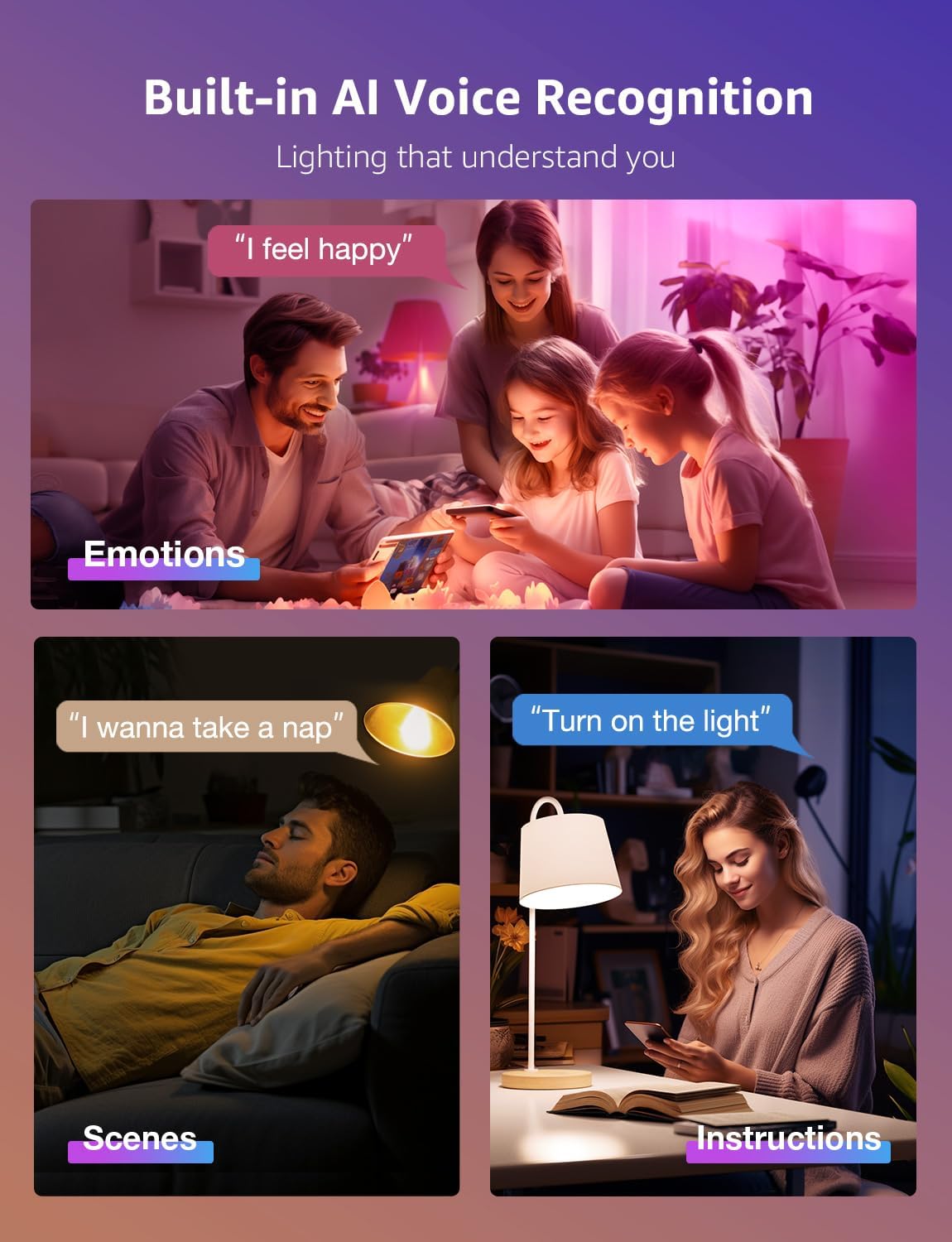Lepro BR2 AI Smart Light Bulb, RGBWW Dimmable BR30 Bulbs 1200LM, Work with Alexa & Google Home, Music Sync, Flood Color Changing Light Bulbs, WiFi & Bluetooth Via Lepro App, LLM, E26, 4 Pack