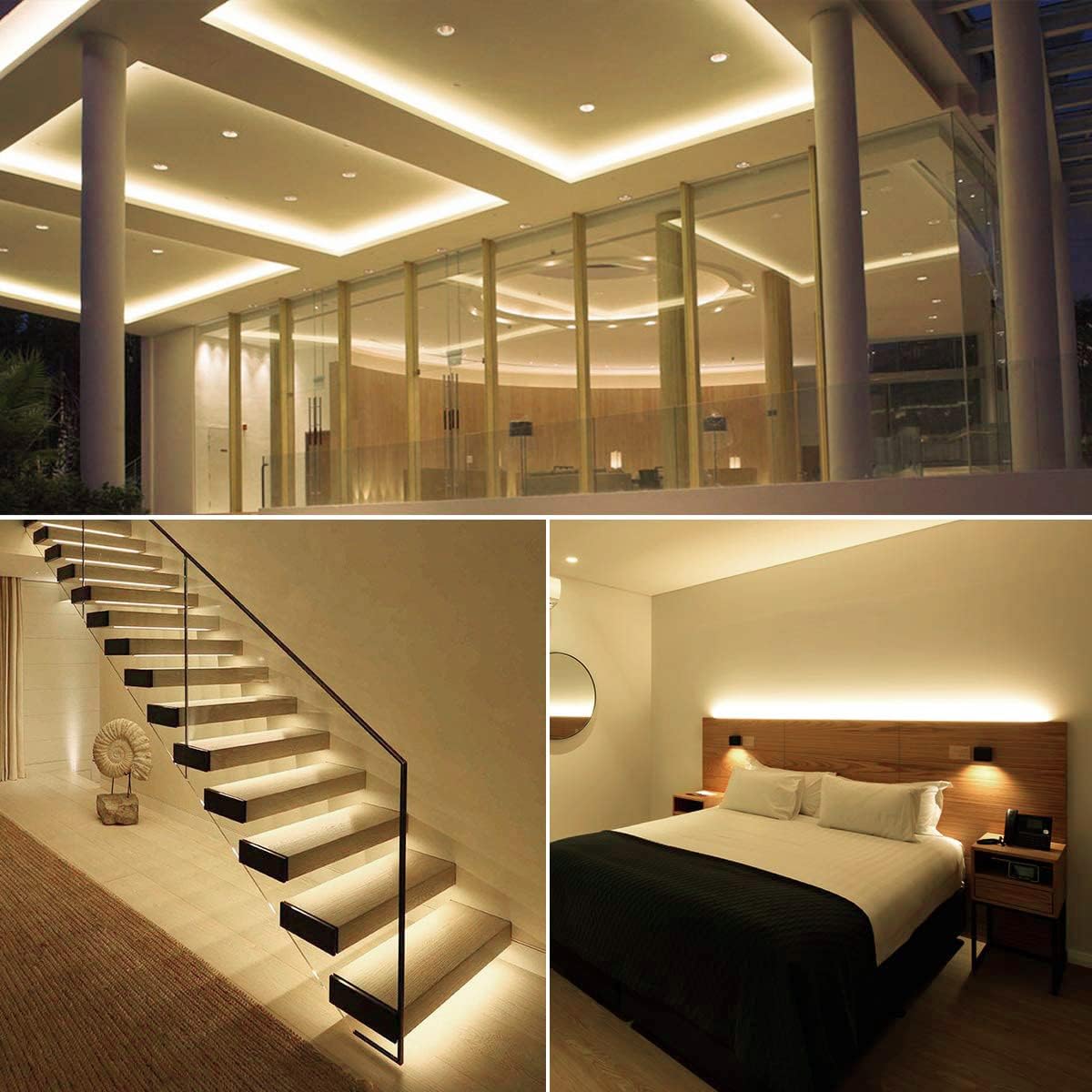 LE LED Strip Lights, 16.4ft 12V Dimmable and Flexible Strip Lights, 3000K Warm White, 300 Units 2835SMD Tape Light for Home, Kitchen, Bedroom, Car and More, Non Waterproof, Power Adapter Included