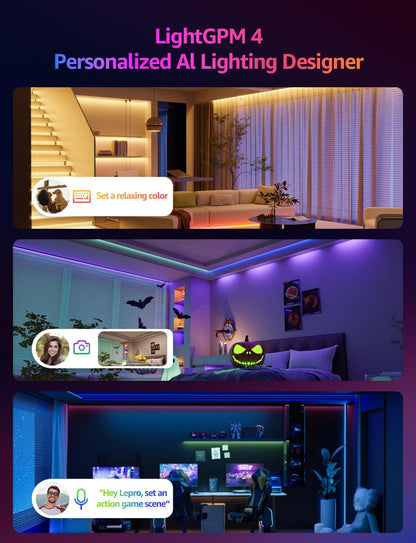 Lepro SE1 AI Led Strip Lights,WiFi RGB LED Lights, Work with Alexa & Google Led Lights Strip for Bedroom, Segmented DIY LLM Led Light Strips, Music Sync Bluetooth LED Lights for Room, Kitchen