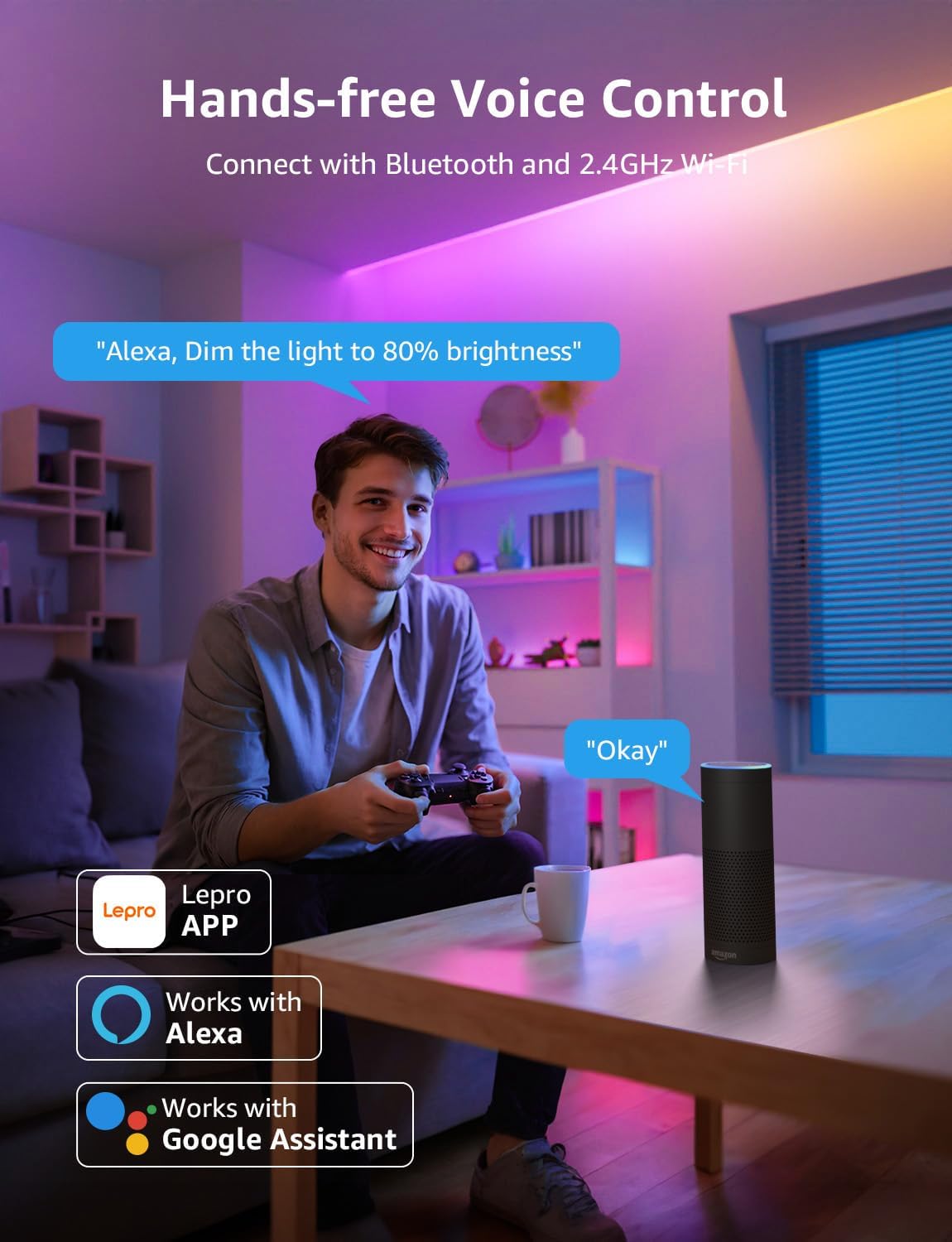 Lepro S1 AI LED Lights, WiFi RGBIC Led Lights Strip for Bedroom, Work with Alexa & Google Smart LED Lights for Bedroom, Music Sync Led Strip Lights, LLM led Light, 16.4ft Bluetooth LED Light Strips