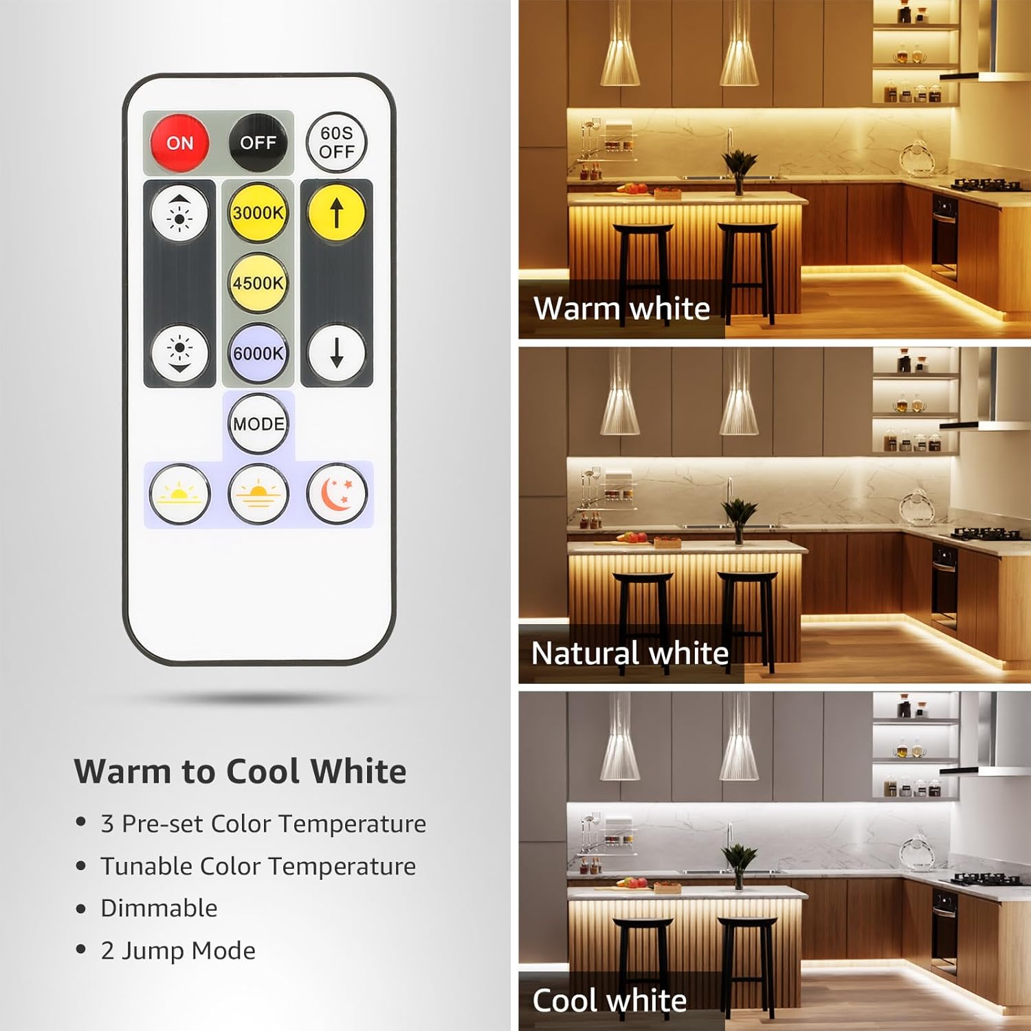 32.8ft 3000K-6000K Tunable White LED Strip Lights, Dimmable Super Bright LED Tape Lights with 600 SMD 2835 LEDs for Living Room, Kitchen, Bedroom, Dining Room