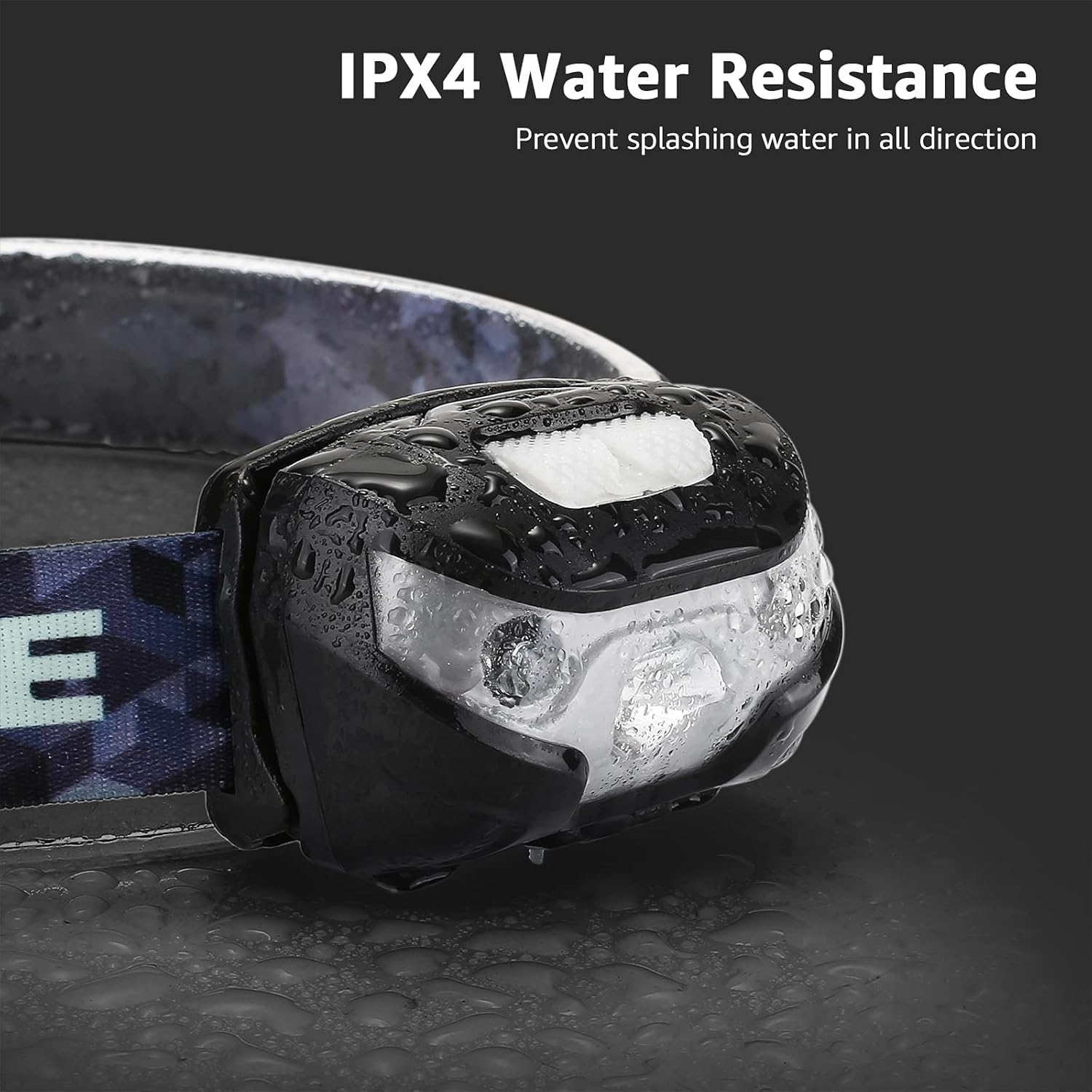 Lepro rechargeable LED headlamp with adjustable headband, 5 light modes, and USB cable for camping, hunting, and outdoor activities.
