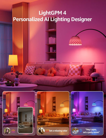 Lepro B3 AI Smart Bulb, 1500 Lumen Smart Light Bulb 100W RGBWW Dimmable, Color Changing LED Light Bulbs A21 E26, Work with Alexa and Google Assistant, WiFi & Bluetooth, Music Sync, 4 Packs