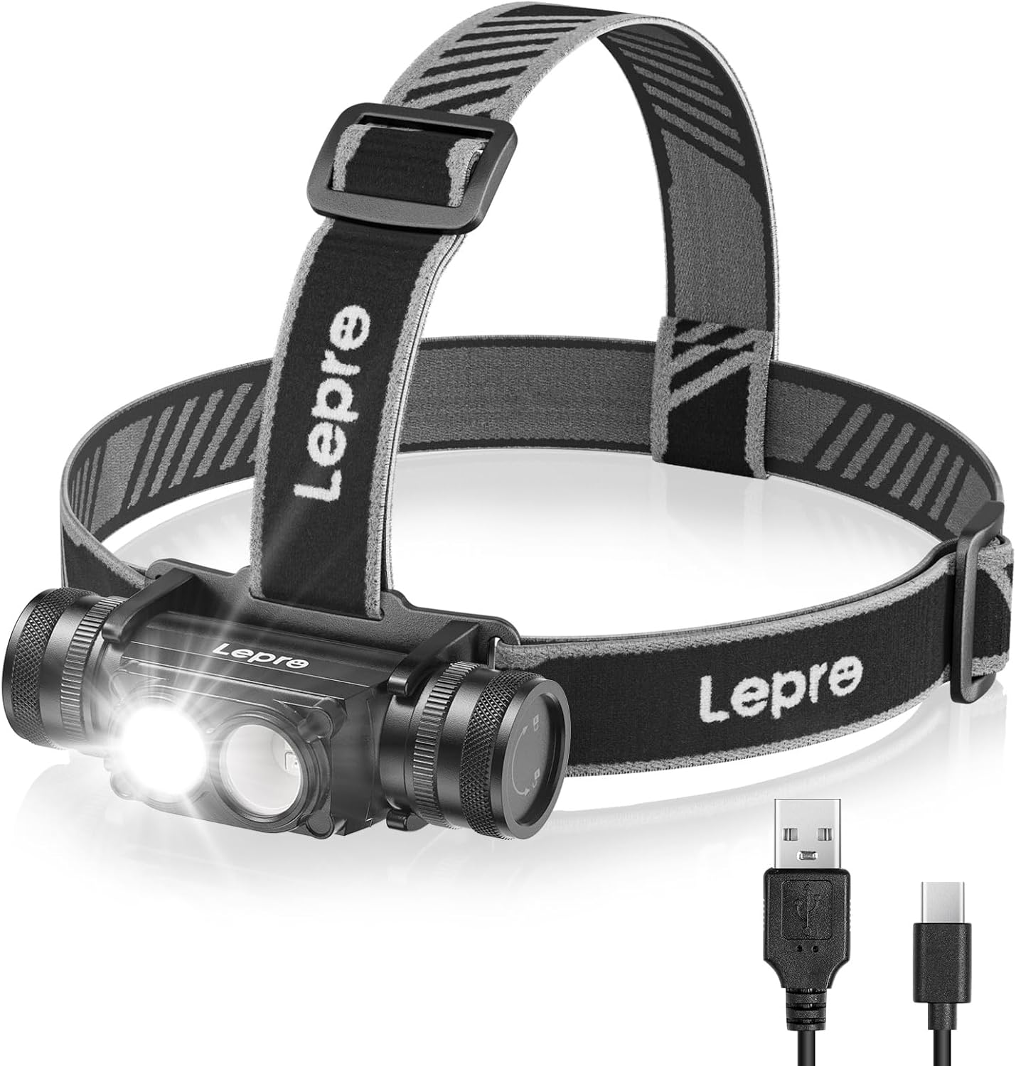 Lepro Rechargeable Headlamp, Super Bright LED Headlight with Red Warning Lights and 6 Modes, Multi-Functional, 1000 Lumens, IP65 Waterproof Headlamp Flashlight for Camping, Running, Hiking, Working
