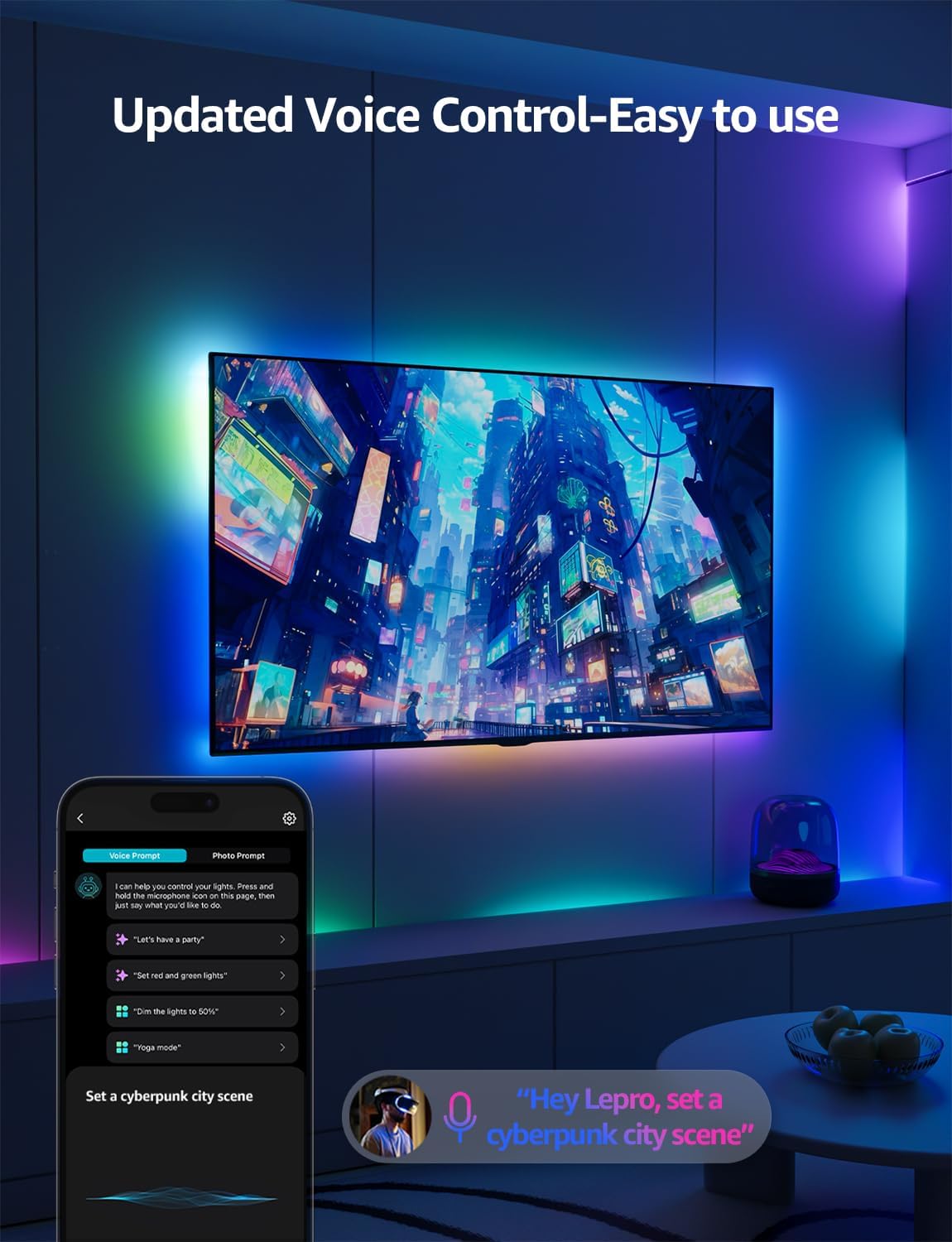 Lepro S1 AI LED Lights, WiFi RGBIC LED Strip Lights, Work with Alexa & Google Led Lights Strip for Bedroom, Segmented DIY Led Light Strips, 32.8ft Music Sync Bluetooth LLM LED Lights for Room, Kitchen