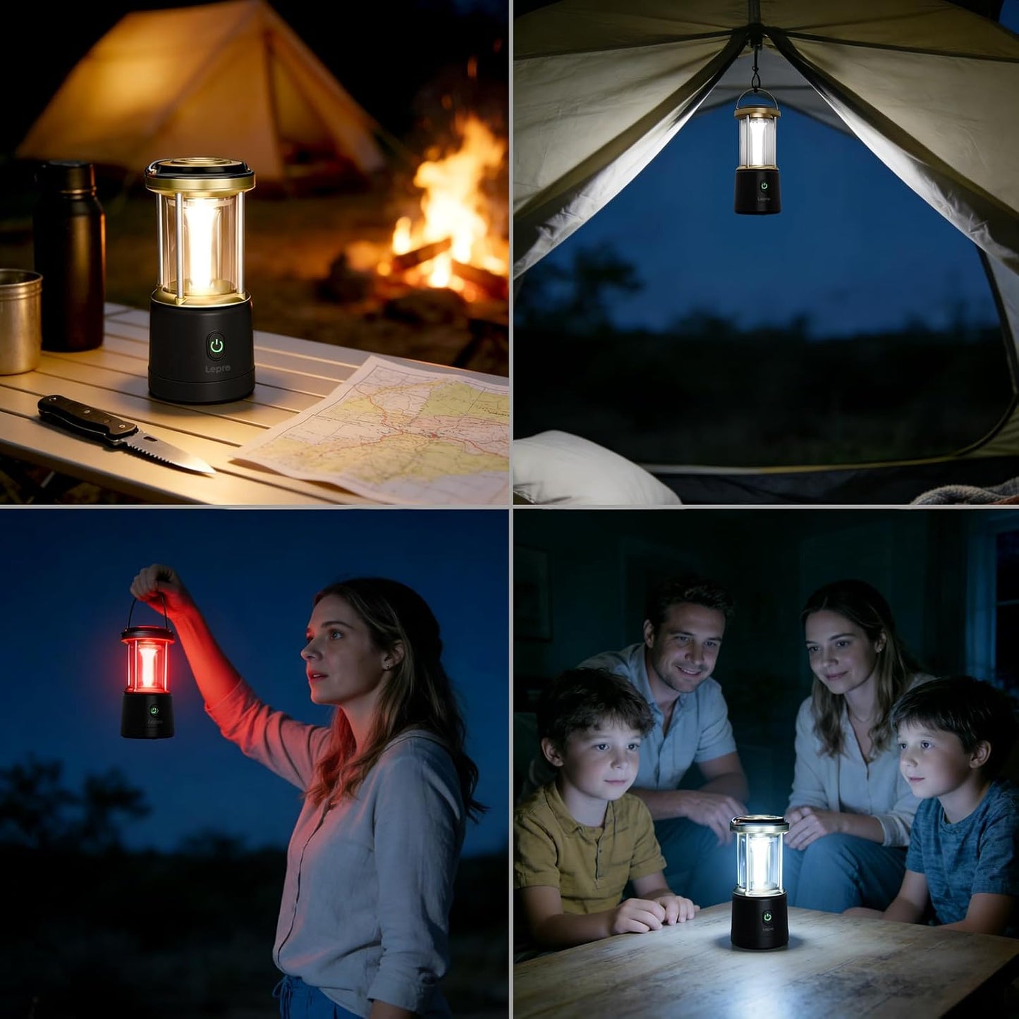 Lepro 1100LM Battery Powered LED Camping Lantern, Waterproof Tent Light with 4 Light Modes, Camping Essentials, Lantern Flashlight for Camping, Emergency Light, Power Outage, Not Rechargeable