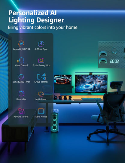 Lepro SE1 AI Led Strip Lights,WiFi RGB LED Lights, Work with Alexa & Google Led Lights Strip for Bedroom, Segmented DIY LLM Led Light Strips, Music Sync Bluetooth LED Lights for Room, Kitchen