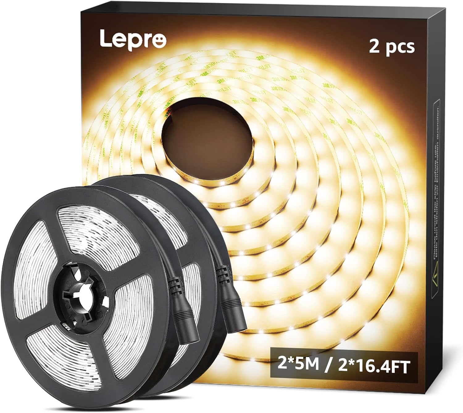 LE LED Light Strip, 32.8ft 600LEDs 2835SMD, Flexible LED Strip, 12V DC Non-Waterproof, for DIY Home Kitchen Car Bar Party Decoration, Power Adapter Not Included, Warm White (16.4ft*2)