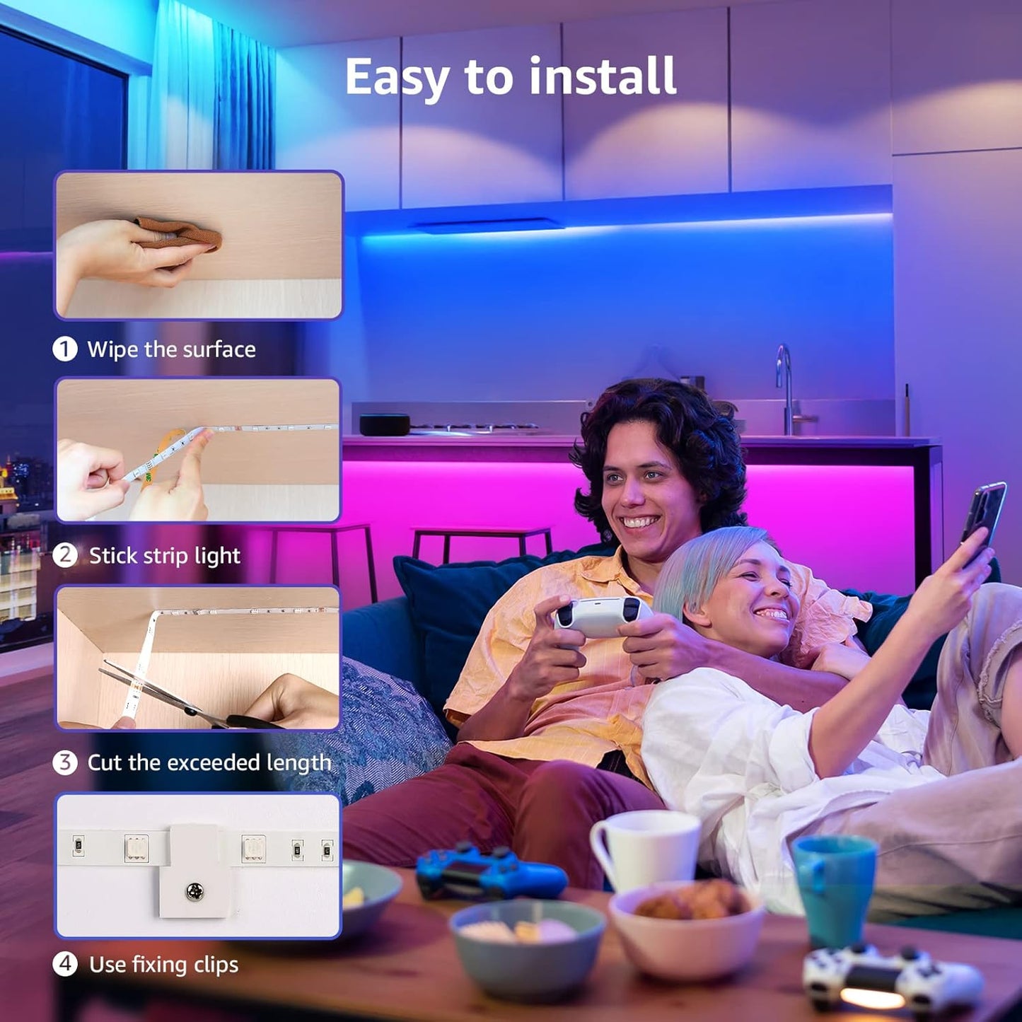 65.6ft RGB Dimmable 5050 Color Changing with Remote Control LED Light Strips,, 20M 600 Leds 12V Led Tape Light LED Strip Lights Kit for Kitchen, Bedroom and More, Non-Waterproof (32.8ft*2)