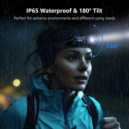 Lepro Rechargeable Headlamp, Super Bright LED Headlight with Red Warning Lights and 6 Modes, Multi-Functional, 1000 Lumens, IP65 Waterproof Headlamp Flashlight for Camping, Running, Hiking, Working
