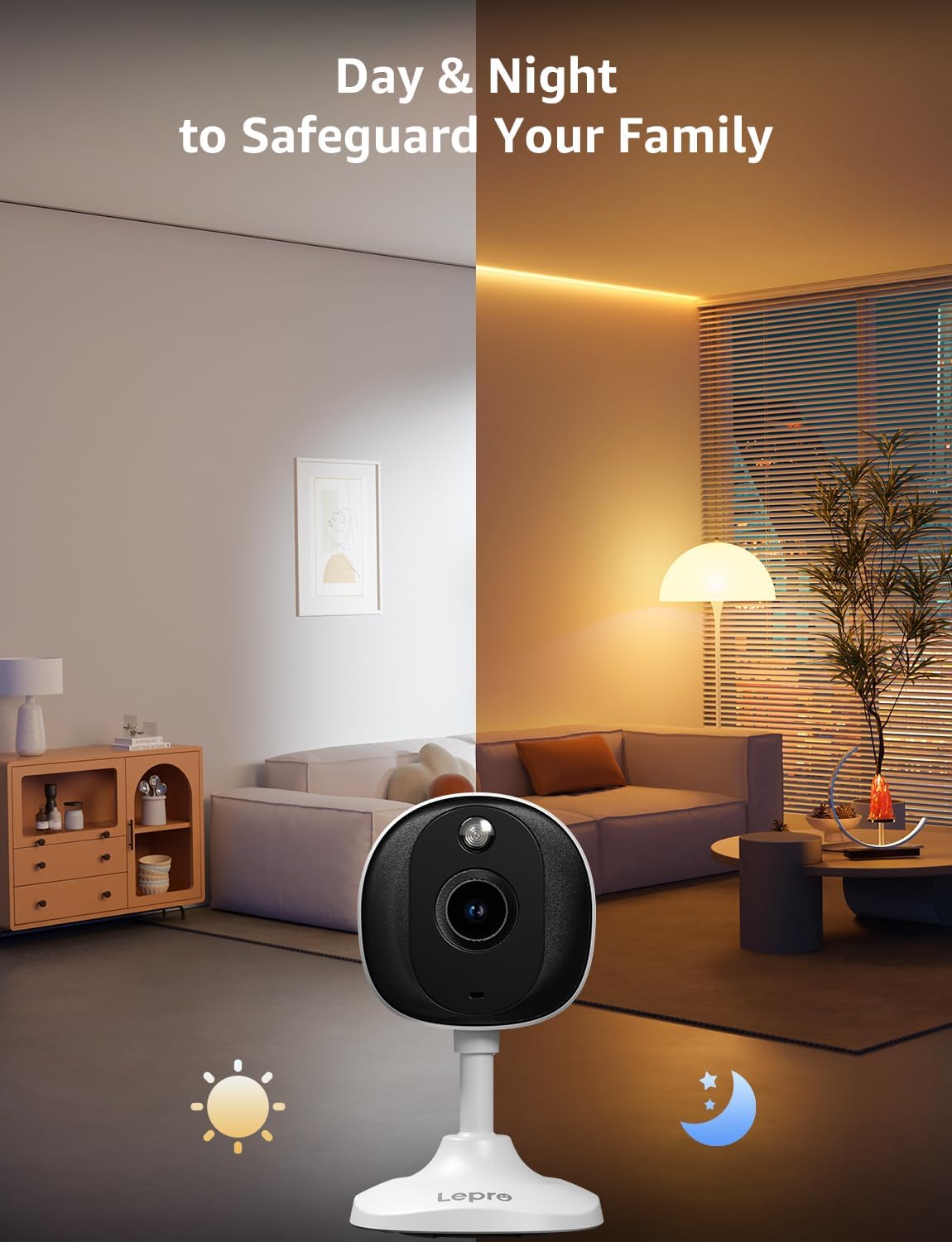 Lepro 2K security camera for indoor and outdoor use with full color night vision, 2-way audio, smart monitoring, and cloud storage
