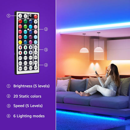 Lepro LED Strip Lights Kit, 50ft Ultra-Long RGB LED Light Strips, Dimmable Color Changing Light Strip with Remote Control, 450 Leds 12V Led Tape Light for Kitchen, Bedroom and More, Non-Waterproof (24.6ft*2)