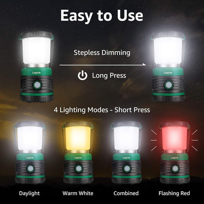 Lepro 1500lm Camping Lantern, Super Bright Camping Light with 4 Light Modes, IPX4 Waterproof, 3 D Battery Powered Lantern Flashlight for Hiking, Camping, Emergencies, Hurricanes, Outages, Battery Not Included