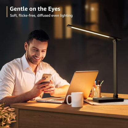 Lepro LED Desk Lamp, Adjustable Eye-Caring Desk Light, 3 Color Modes with 5 Brightness Levels Table Lamp, Touch Control with Memory Function, 9W Dimmable Office Lamp for Office, Home, Reading, Studying, Working, Black