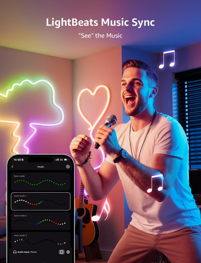Lepro AI LED Neon Lights N1, RGBIC LED Lights, Work with Google/Alexa Neon Rope Light, IP65 Outdoor Led Strip Lights Waterproof, Music Sync LED Lights Strip for Bedroom, LED Rope Lights Indoor