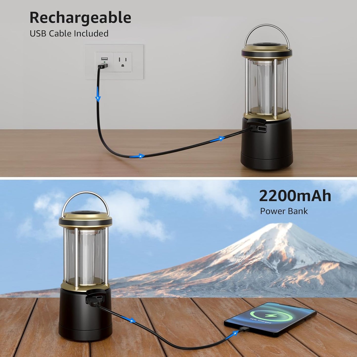 Lepro 1800LM USB Rechargeable LED Camping Lantern, Waterproof Tent Light with 4 Light Modes, Camping Essentials, Portable Lantern Flashlight for Camping, Emergency Light, Type-C Cable Included, Black
