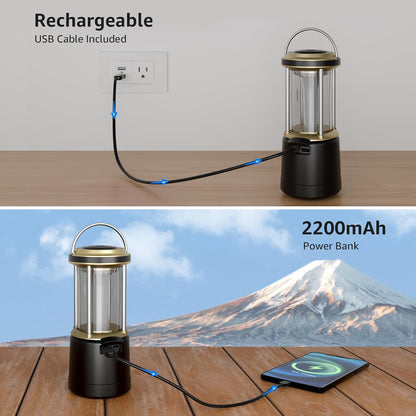 Lepro 1800LM USB Rechargeable LED Camping Lantern, Waterproof Tent Light with 4 Light Modes, Camping Essentials, Portable Lantern Flashlight for Camping, Emergency Light, Type-C Cable Included, Black