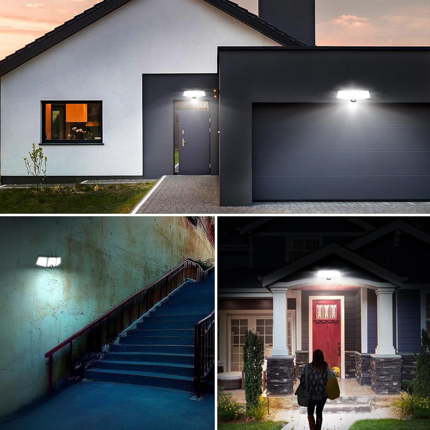 Lepro Solar Motion Sensor Light Outdoor, 72 LED 1000lm Solar Flood Light Separate Solar Panel 3 Adjustable Heads 270¡ã Wide Lighting Angle 6500K Daylight White Auto ON/OFF IP65 Waterproof Security Wall Lights for Porch Yard Garage Pathway, 2 Packs