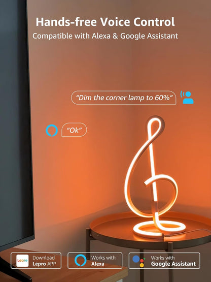 Lepro TB2 AI Smart Table Lamp, RGB Plus IC Addressable LED Lamp Alexa Google Compatible, LightBeats Music Sync, AI Generated Lighting LLM, Modern Spiral Lamp Color Changing, 2.4 GHz WiFi/Bluetooth