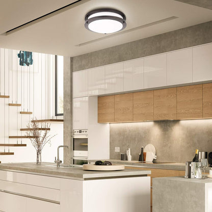 LE Flush Mount Ceiling Light, 16W 10.5 Inch Dimmable Flush Mount Brushed Nickel Light Fixture, 1200lm 80W Incandescent Bulb Replacement Round Flushmount Light for Kitchen, Hallways, Living Room and Bedroom, Daylight White (Black)