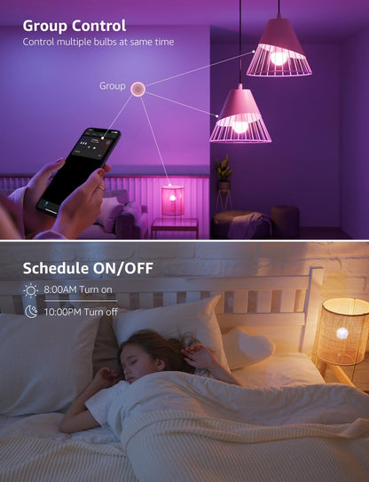 B1 AI Smart Bulb, Color Changing Light Bulbs, Work with Alexa and Google Assistant, WiFi & Bluetooth LED Light Bulb, Music Sync, Via Lepro App, RGBWW Dimmable LLM, A19 E26 800 Lumen, 8 Packs