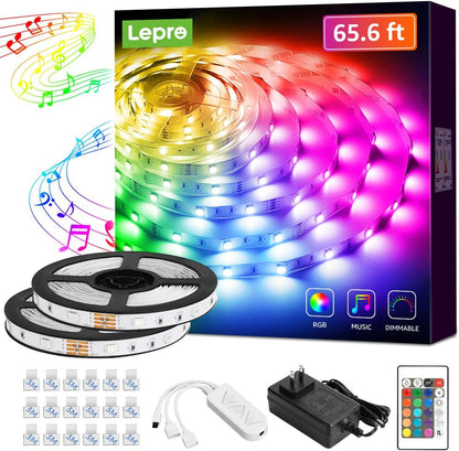 LE LED Strip Lights Kit, 16.4ft Dimmable RGB LED Light Strips, Color Changing Light Strip with Remote Control, 12V Power Supply for Kitchen, Bedroom and More, Non-Waterproof