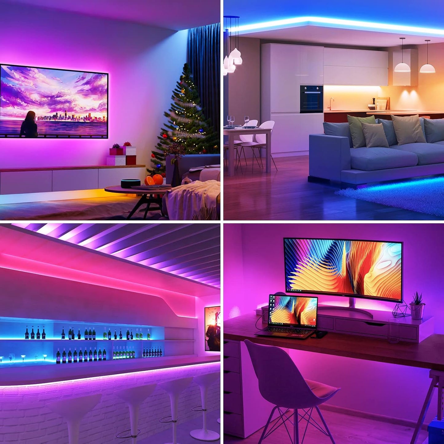 Lepro LED Strip Lights Kit, 50ft Ultra-Long RGB LED Light Strips, Dimmable Color Changing Light Strip with Remote Control, 450 Leds 12V Led Tape Light for Kitchen, Bedroom and More, Non-Waterproof (24.6ft*2)