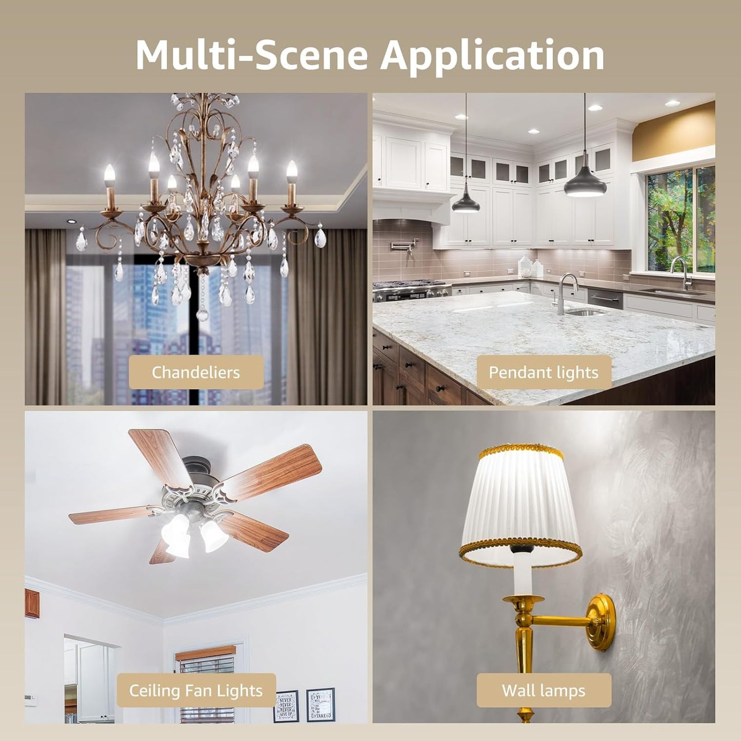 LE Candelabra Light Bulb, 5.5W E12 LED Candle Light Bulb, 40W Equivalent Decorative Chandelier Light Bulbs, Non-Dimmable, 2700K Warm White, 6 Packs