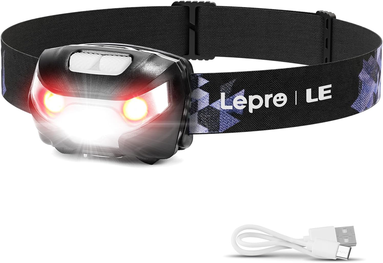 LE Rechargeable LED Headlamp, Dimmable Flashlight Headlamp with 5 Light Modes and Adjustable Headband, USB Cable Included, Rechargeable Headlights for Camping Hunting Climbing Running Outdoor