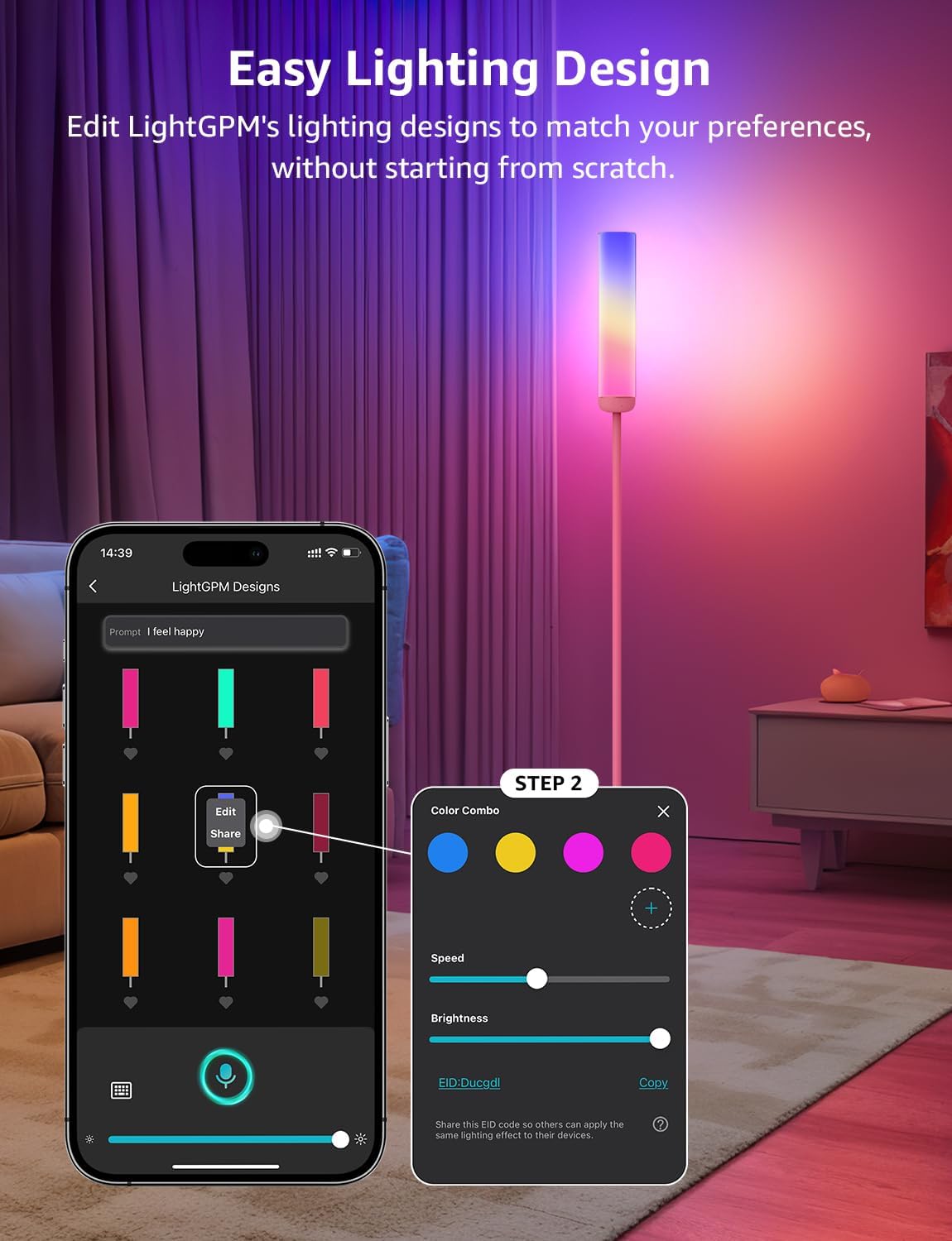 Lepro O1 AI Floor Lamp, RGBICWW 2300 Lumens Smart Lamp, Alexa/Google Assistant Enabled Corner Floor Lamp, WiFi APP Control, Music Sync, DIY Mode, RGB Modern Cylinder Floor Lamp for Living Room,Bedroom