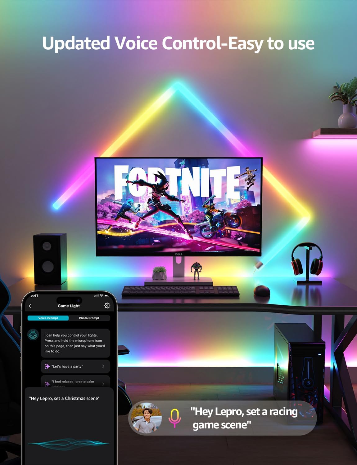 Lepro WL1 AI Glide RGBIC Smart Wall Light, LLM Wall Light, Work with Alexa/Google Assistant, Multicolor Segmented Control, LED Light for Gaming, TV LED Backlight, Smart LED Lights, 6 Pcs+2 Corners