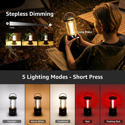 Lepro 1100LM Battery Powered LED Camping Lantern, Waterproof Tent Light with 4 Light Modes, Camping Essentials, Lantern Flashlight for Camping, Emergency Light, Power Outage, Not Rechargeable