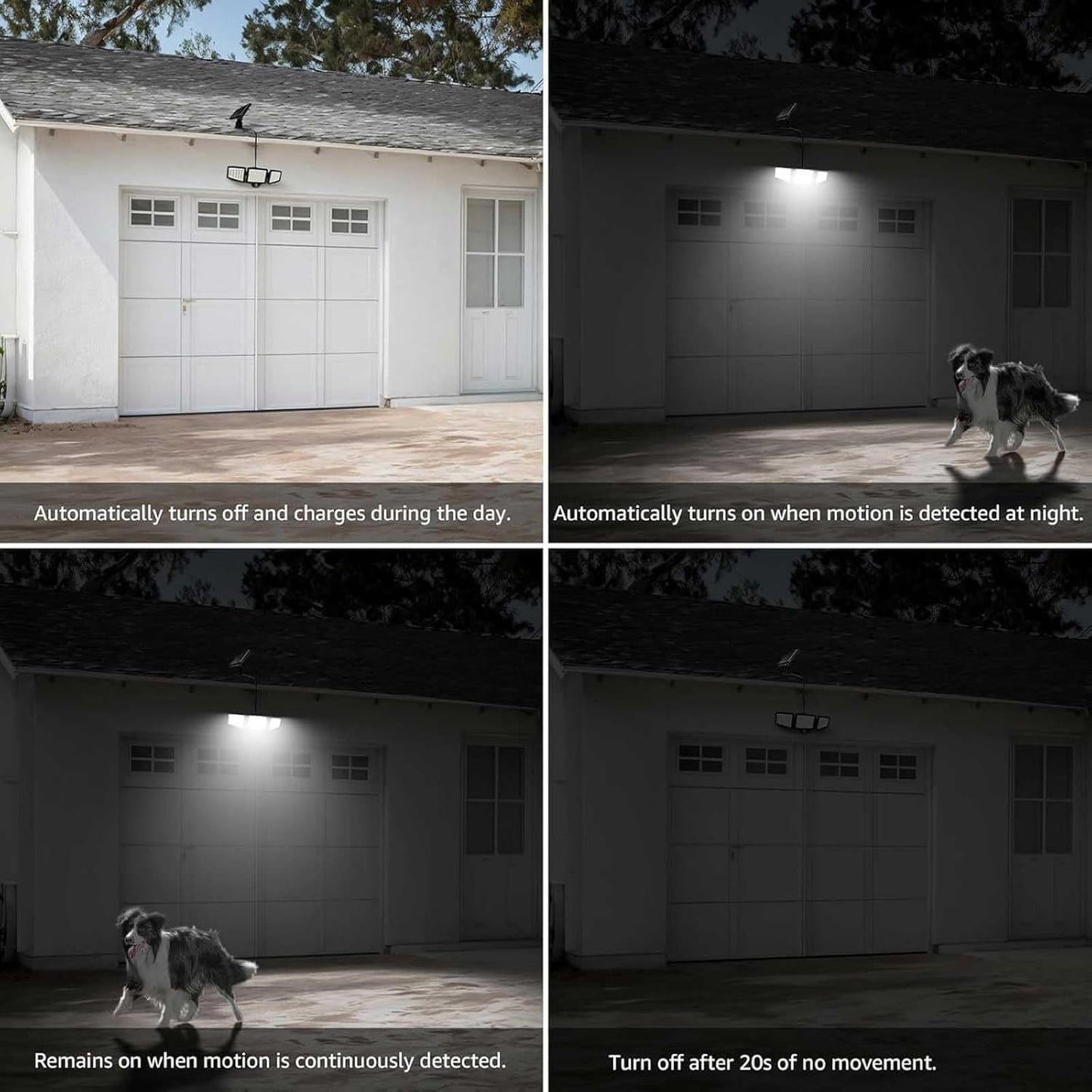 Lepro Solar Motion Sensor Light Outdoor, 72 LED 1000lm Solar Flood Light Separate Solar Panel 3 Adjustable Heads 270¡ã Wide Lighting Angle 6500K Daylight White Auto ON/OFF IP65 Waterproof Security Wall Lights for Porch Yard Garage Pathway, 2 Packs